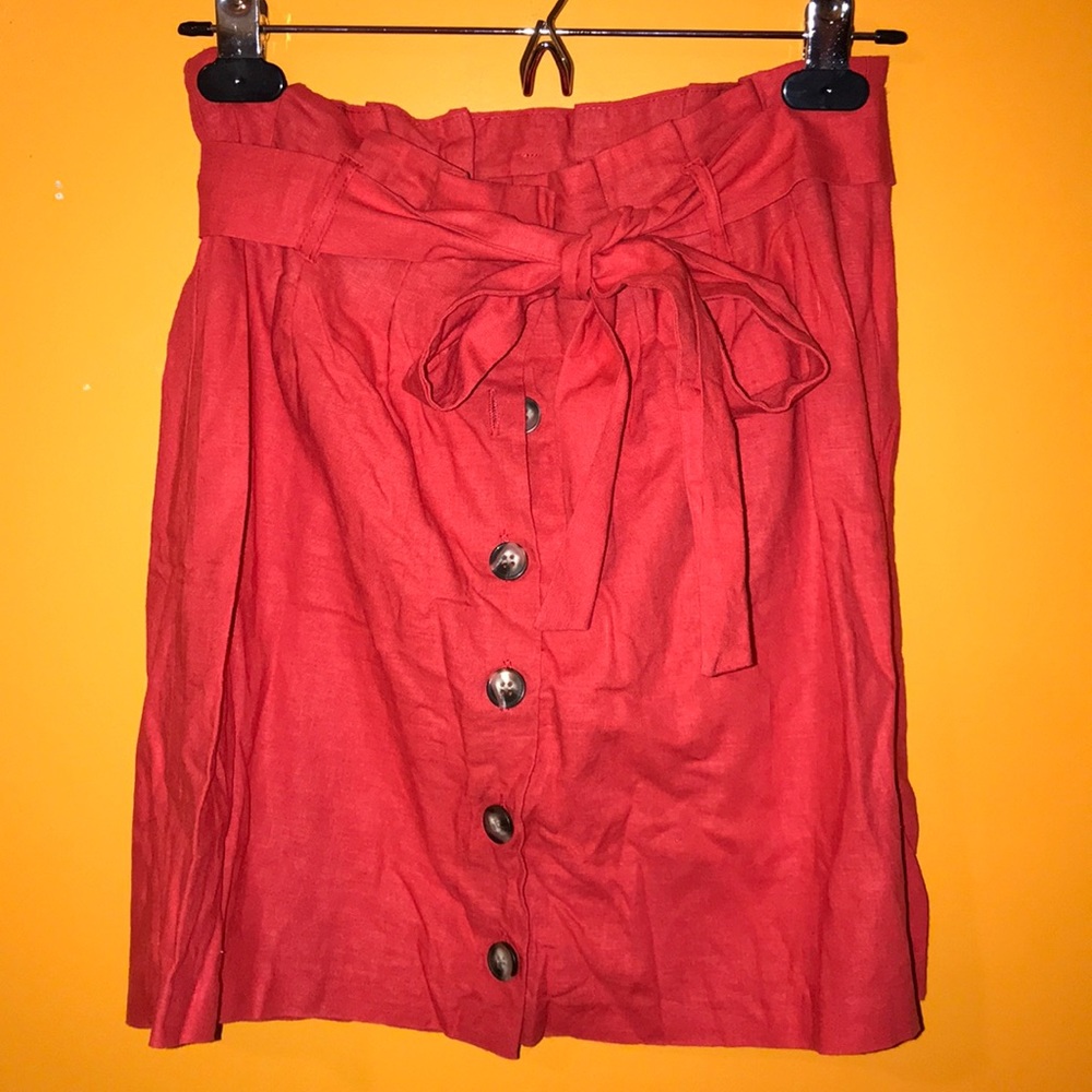 ASOS Red Button Front Paperbag Tie Waist Skirt 4